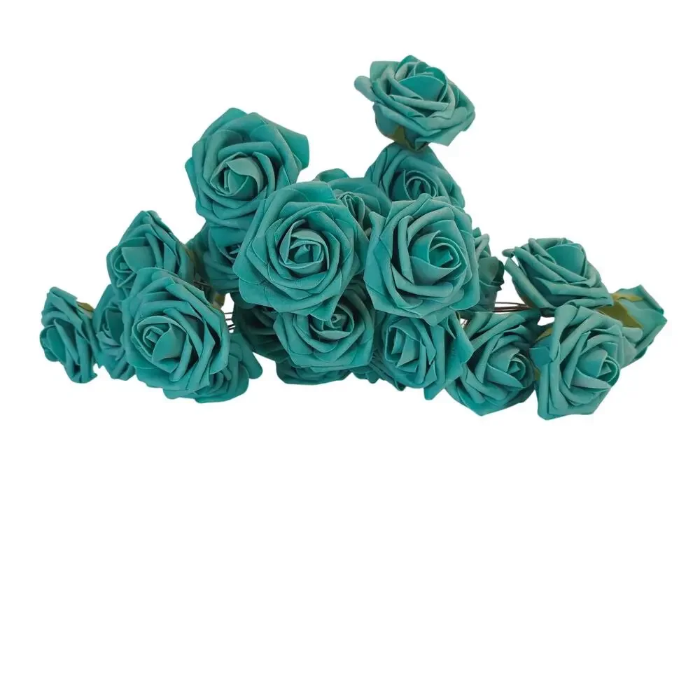 Teal Foam Roses Artificial Flowers 24pc 3in Wedding Craft Floral Stems 10in